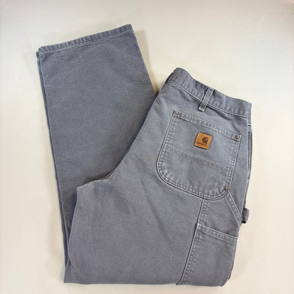 Carhartt B136 Pants Mens 38x32 (36x30) Gray Double Knee Duck Canvas Workwear